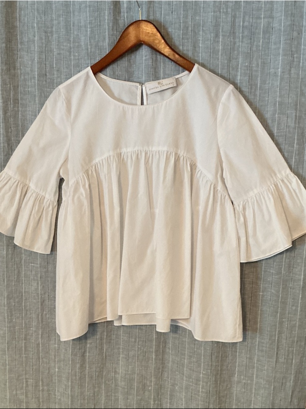 Amanda Uprichard White Ruffle-Sleeve Peasant Blouse